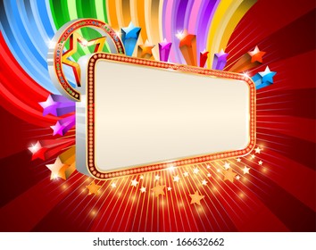 Beautiful glossy marquee with colorful stars shape background