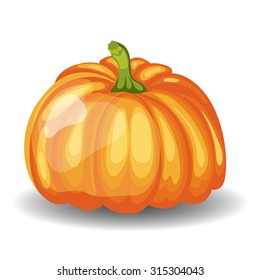 Beautiful Glossy Orange Pumpkin over White Background. Cute Icon  Suitable For Creating Fall,  Food, Thanksgiving Day, Harvest Day Designs. Vector Illustration.