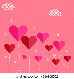 Beautiful glossy pink and red paper hearts for Happy Valentine's Day celebration.