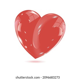Beautiful glossy red heart with highlights on a white background