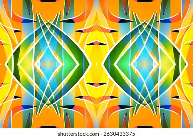 Beautiful glow colour caleidoscope gradient flower line art pattern wallpaper of indonesian traditional abstract batik ethnic dayak ornament for commercial ads	