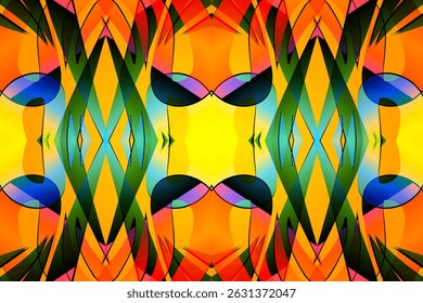 Beautiful glow colour caleidoscope gradient flower line art pattern wallpaper of indonesian traditional abstract batik ethnic dayak ornament for commercial ads