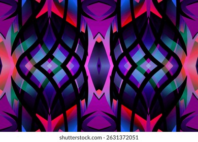 Beautiful glow colour caleidoscope gradient flower line art pattern wallpaper of indonesian traditional abstract batik ethnic dayak ornament for commercial ads