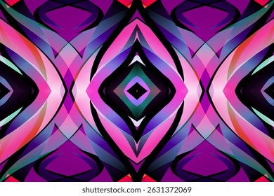 Beautiful glow colour caleidoscope gradient flower line art pattern wallpaper of indonesian traditional abstract batik ethnic dayak ornament for commercial ads