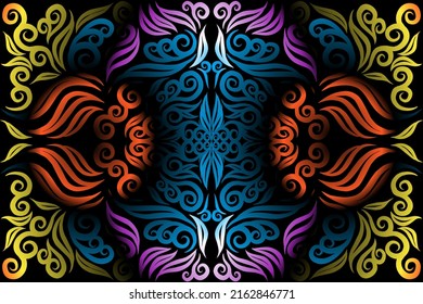 Beautiful glow colour gradient flower line art pattern wallpaper of indonesian traditional abstract batik  ethnic dayak ornament for commercial  ads