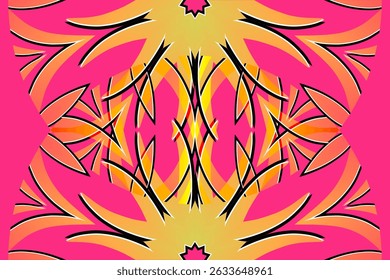 Beautiful glow colour gradient flower line art pattern wallpaper of indonesian traditional abstract batik ethnic dayak ornament for commercial ads	