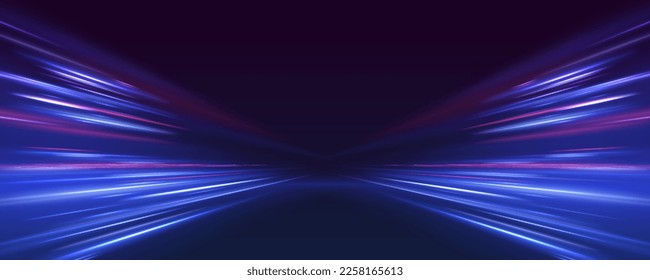 Beautiful glow flare and spark. Red blue special effect, speed police line. Magic of moving fast motion laser beams, horizontal light rays. Abstract neon color glowing lines background. Vector