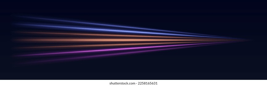 Beautiful glow flare and spark. Red blue special effect, speed police line. Magic of moving fast motion laser beams, horizontal light rays. Abstract neon color glowing lines background. Vector