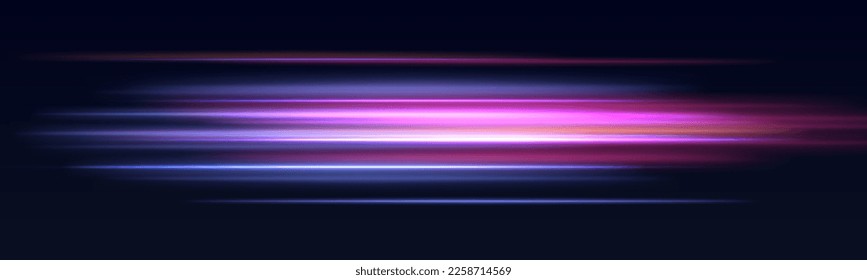 Beautiful glow flare and spark. Red blue special effect, speed police line. Magic of moving fast motion laser beams, horizontal light rays. Abstract neon color glowing lines background. Vector