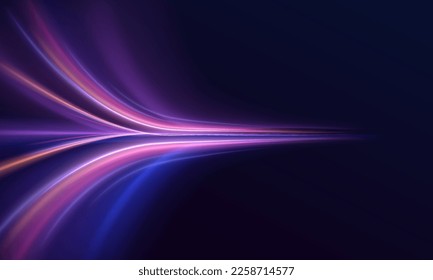 Beautiful glow flare and spark. Red blue special effect, speed police line. Magic of moving fast motion laser beams, horizontal light rays. Abstract neon color glowing lines background. Vector
