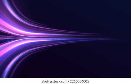 Hermosa llamarada y chispa. Efecto especial azul rojo, línea de policía rápida. Magia de rayos láser de movimiento rápido, rayos de luz horizontales. Resumen del fondo de las líneas brillantes de color neón. Vector