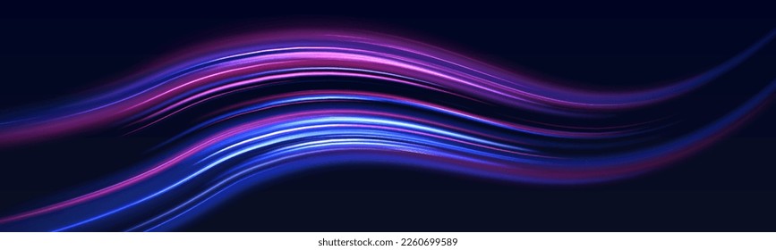 Beautiful glow flare and spark. Red blue special effect, speed police line. Magic of moving fast motion laser beams, horizontal light rays. Abstract neon color glowing lines background. Vector