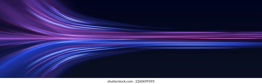 Beautiful glow flare and spark. Red blue special effect, speed police line. Magic of moving fast motion laser beams, horizontal light rays. Abstract neon color glowing lines background. Vector