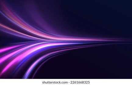 Hermosa llamarada y chispa. Efecto especial azul rojo, línea de policía rápida. Magia de rayos láser de movimiento rápido, rayos de luz horizontales. Resumen del fondo de las líneas brillantes de color neón. Vector