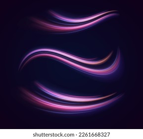 Beautiful glow flare and spark. Red blue special effect, speed police line. Magic of moving fast motion laser beams, horizontal light rays. Abstract neon color glowing lines background. Vector