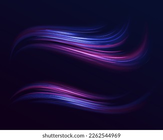 Beautiful glow flare and spark. Red blue special effect, speed police line. Magic of moving fast motion laser beams, horizontal light rays. Abstract neon color glowing lines background. Vector