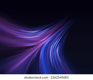 Beautiful glow flare and spark. Red blue special effect, speed police line. Magic of moving fast motion laser beams, horizontal light rays. Abstract neon color glowing lines background. Vector
