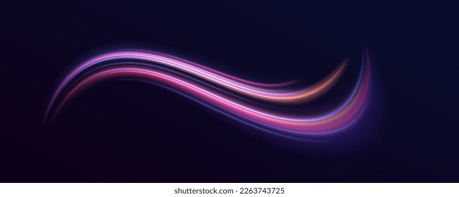 Hermosa llamarada y chispa. Efecto especial azul rojo, línea de policía rápida. Magia de rayos láser de movimiento rápido, rayos de luz horizontales. Resumen del fondo de las líneas brillantes de color neón. Vector