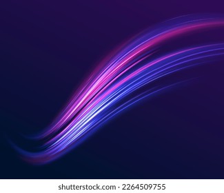 Hermosa llamarada y chispa. Efecto especial azul rojo, línea de policía rápida. Magia de rayos láser de movimiento rápido, rayos de luz horizontales. Resumen del fondo de las líneas brillantes de color neón. Vector