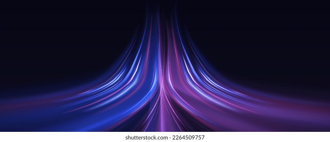 Hermosa llamarada y chispa. Efecto especial azul rojo, línea de policía rápida. Magia de rayos láser de movimiento rápido, rayos de luz horizontales. Resumen del fondo de las líneas brillantes de color neón. Vector