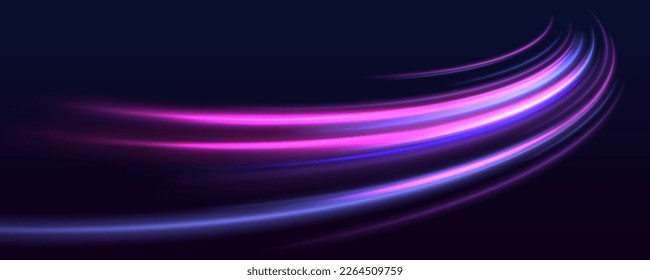 Beautiful glow flare and spark. Red blue special effect, speed police line. Magic of moving fast motion laser beams, horizontal light rays. Abstract neon color glowing lines background. Vector