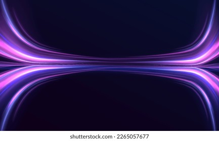Hermosa llamarada y chispa. Efecto especial azul rojo, línea de policía rápida. Magia de rayos láser de movimiento rápido, rayos de luz horizontales. Resumen del fondo de las líneas brillantes de color neón. Vector