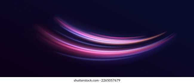 Hermosa llamarada y chispa. Efecto especial azul rojo, línea de policía rápida. Magia de rayos láser de movimiento rápido, rayos de luz horizontales. Resumen del fondo de las líneas brillantes de color neón. Vector