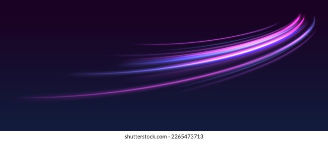 Beautiful glow flare and spark. Red blue special effect, speed police line. Magic of moving fast motion laser beams, horizontal light rays. Abstract neon color glowing lines background. Vector