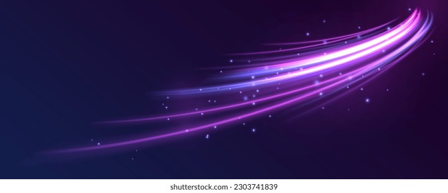 Beautiful glow flare and spark. Red blue special effect, speed police line. Magic of moving fast motion laser beams, horizontal light rays. Abstract neon color glowing lines background. Vector