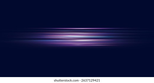 Beautiful glow flare and spark. Red blue special effect, speed police line. Magic of moving fast motion laser beams, horizontal light rays. Abstract neon color glowing lines background. Vector