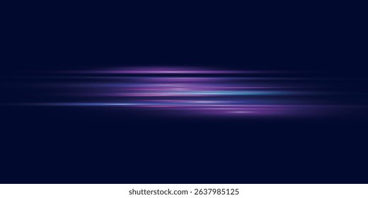 Beautiful glow flare and spark. Red blue special effect, speed police line. Magic of moving fast motion laser beams, horizontal light rays. Abstract neon color glowing lines background. Vector