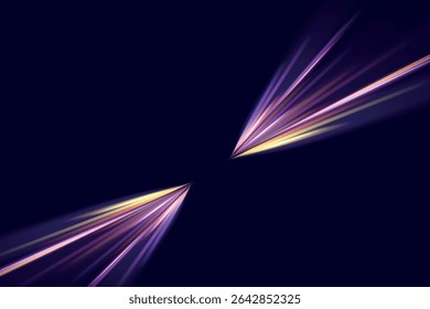Beautiful glow flare and spark. Red blue special effect, speed police line. Magic of moving fast motion laser beams, horizontal light rays. Abstract neon color glowing lines background. Vector