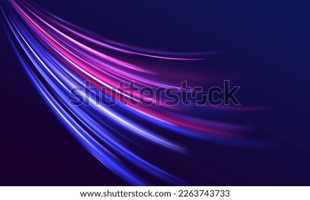 Beautiful glow flare and spark. Red blue special effect, speed police line. Magic of moving fast motion laser beams, horizontal light rays. Abstract neon color glowing lines background. Vector