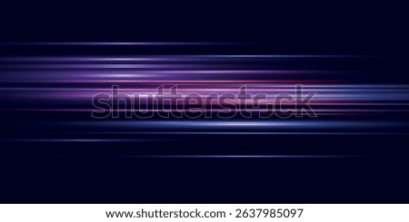 Beautiful glow flare and spark. Red blue special effect, speed police line. Magic of moving fast motion laser beams, horizontal light rays. Abstract neon color glowing lines background. Vector
