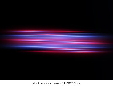 Beautiful Glow Light Flare And Spark. Red Blue Special Effect, Speed Police Line. Magic Of Moving Fast Lines. Laser Beams, Horizontal Light Rays. Particle Motion Effect. Vector Illustration.