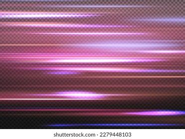 Hermoso resplandor claro y chispa. Efecto especial azul rojo, línea de policía rápida. Magia de mover líneas rápidas. Vigas láser, rayos de luz horizontales. Efecto de movimiento de partículas. Vector	