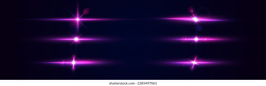 Beautiful glow light flare and spark. Red blue special effect, speed police line. Magic of moving fast lines. Laser beams, horizontal light rays. Particle motion effect. Vector