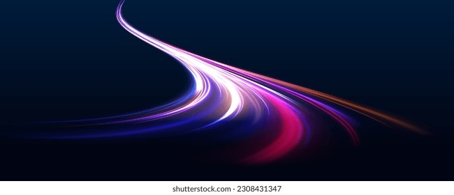 Beautiful glow light flare and spark. Red blue special effect, speed police line. Panoramic high speed technology concept, light abstract background.