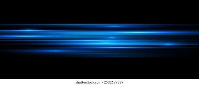 Beautiful glow light flare and spark. Red blue special effect, speed police line. Magic of moving fast lines. Laser beams, horizontal light rays. Particle motion effect. Vector illustration.