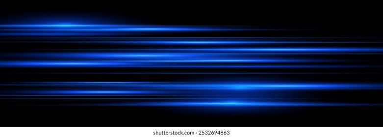 Beautiful glow light flare and spark. Red blue special effect, speed police line. Magic of moving fast lines. Laser beams, horizontal light rays. Particle motion effect. Vector illustration.