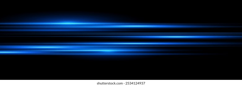 Beautiful glow light flare and spark. Red blue special effect, speed police line. Magic of moving fast lines. Laser beams, horizontal light rays. Particle motion effect. Vector illustration.