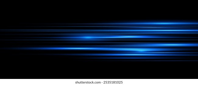 Beautiful glow light flare and spark. Red blue special effect, speed police line. Magic of moving fast lines. Laser beams, horizontal light rays. Particle motion effect. Vector illustration.