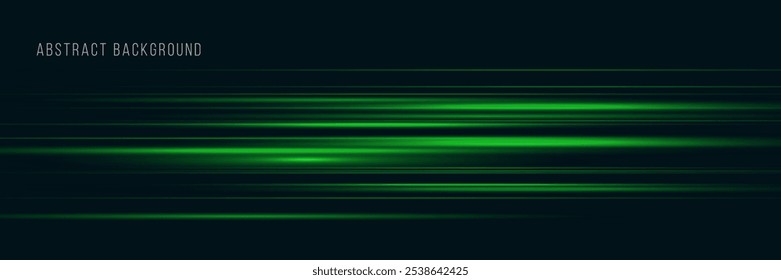 Beautiful glow light flare and spark. Green special effect, speed police line. Magic of moving fast lines. Laser beams, horizontal light rays. Particle motion effect. Vector illustration.
