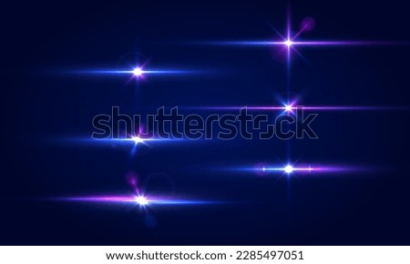 Beautiful glow light flare and spark. Red blue special effect, speed police line. Magic of moving fast lines. Laser beams, horizontal light rays. Particle motion effect. Vector
