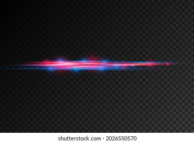 Beautiful glow glow and spark. Red and blue special effect. Laser beams, horizontal light rays. Particle motion effect. Magic of moving fast lines. Glowing abstract glittering line. Vector.