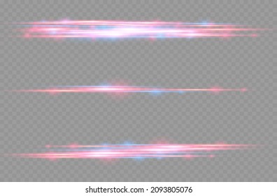 Beautiful glow glow and spark. Red and blue special effect. Laser beams, horizontal light rays. Particle motion effect. Magic of moving fast lines. Glowing abstract glittering police line. Vector.