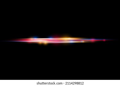 Beautiful glow glow and spark. Red and blue special effect. Laser beams, horizontal light rays. Particle motion effect. Magic of moving fast lines. Glowing abstract glittering line. Vector.