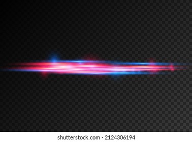 Beautiful glow glow and spark. Red and blue special effect. Laser beams, horizontal light rays. Particle motion effect. Magic of moving fast lines. Glowing abstract glittering police line. Vector.