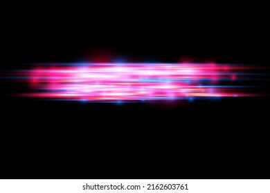 Beautiful glow glow and spark. Red and blue special effect. Laser beams, horizontal light rays. Particle motion effect. Magic of moving fast lines. Glowing abstract glittering police line. Vector.
