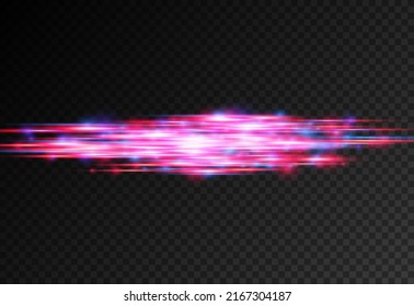 Beautiful glow glow and spark. Red and blue special effect. Laser beams, horizontal light rays. Particle motion effect. Magic of moving fast lines. Glowing abstract glittering police line. Vector.